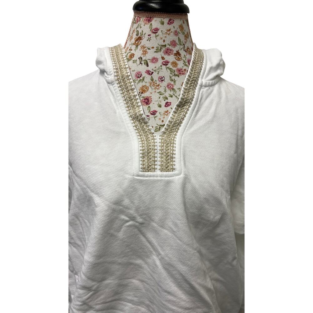 🤍 Pure Jill Petite Hoodie Tunic Top White Cotton Blend Size M Boho Pullover - Picture 2 of 4